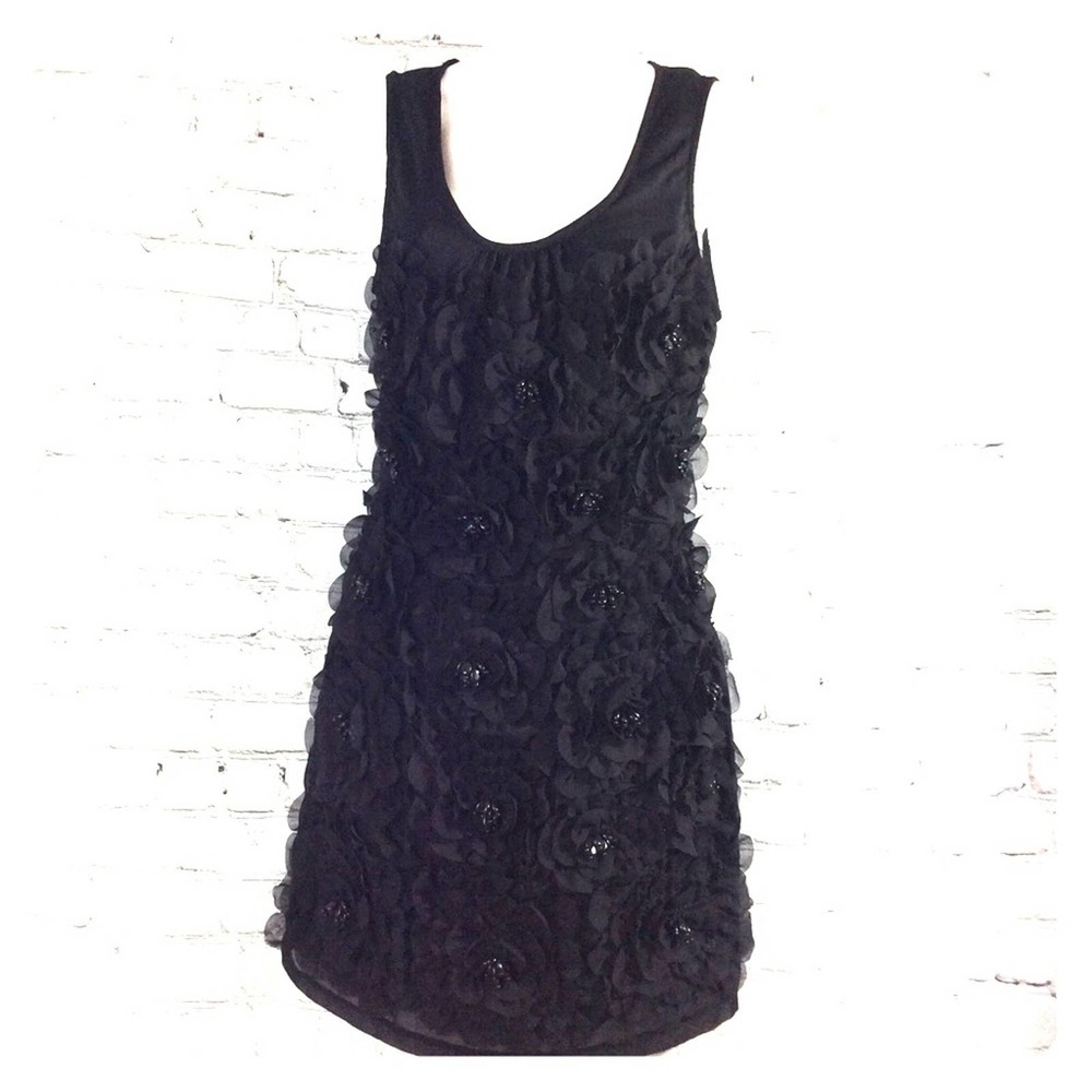 KARLIE gorgeous black FLORAL BEADS embroidered mini dress M